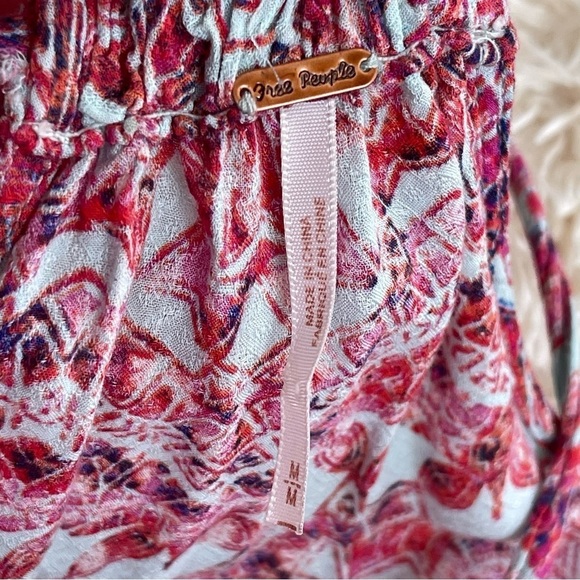 Free People Simone Boho Pocket Batik Print Dress white pink sleeveless Size M - Picture 7 of 11